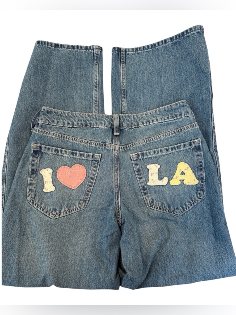 Hollister Low Rise Baggy Jeans I ❤️ LA Back Pocket Wide Leg Denim W29 NWOT 8R - Picture 3 of 3